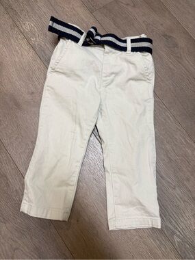 The Children's Place Cream Chino Pants with Navy Striped Belt